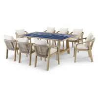 ensemble de table en bois bleu et céramique et 8 chaises