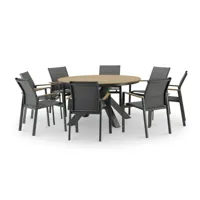 ensemble table ronde anthracite et 6 chaises textiles