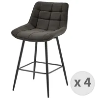fauteuil de bar en tissu gris souris et métal noir (x4)