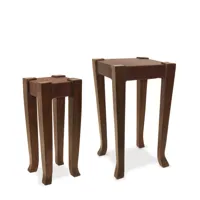 set de 2 tables d'appoint en bois et cuir marron 37x37x65cm