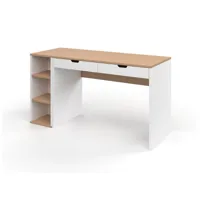 bureau avec 2 tiroirs et caisson blanc et chêne