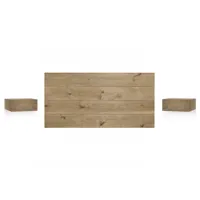 ensemble tête de lit et tables de chevet en bois vieilli 140x80cm