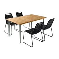 table de jardin métal kaki + 4 chaises noires