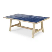 table à manger de jardin en bois bleu et céramique 205x105