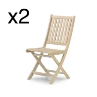 pack de 2 chaises de jardin pliantes sans bras en couleur bois clair