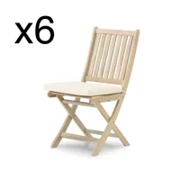 pack de 6 chaises de jardin pliantes en bois avec coussins inclus