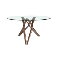 table à manger ronde en verre et effet bois noyer ø130 x 75 cm.