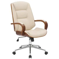 chaise de bureau pivotant ergonomique en similicuir noyer / crème