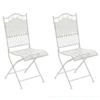 lot de 2 chaises de jardin pliables en métal blanc antique