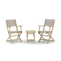 set balcon table basse 40x40x45cm + 2 chaises beige textilene