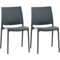 lot 2 chaises de jardin empilables en plastique gris foncé
