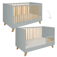 chambre bébé : trio - lit évolutif 70x140 commode armoire gris