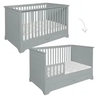 chambre bébé : trio - lit évolutif 70x140 commode armoire gris