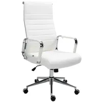 chaise de bureau réglable pivotant en véritable cuir blanc