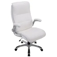 chaise de bureau réglable pivotant en similicuir blanc