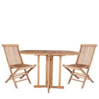 table de jardin 120 cm + 2 chaises en teck