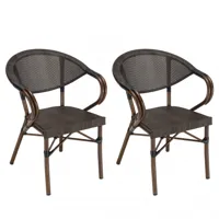 lot de 2 chaises de jardin bistrot en acier textilène marron
