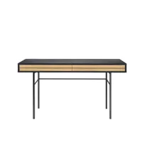 bureau avec tiroirs en bois imitation chêne et noir avec pieds en méta