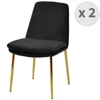chaise en tissu chenillé noir et métal doré finition brossé (x2)
