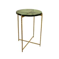 table d'appoint avec plateau en verre vert et pieds en métal doré