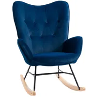 fauteuil à bascule oreilles accoudoirs aspect velours bleu