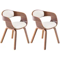 lot 2 chaises avec pieds en bois assise en similicuir noyer / blanc
