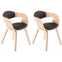lot 2 chaises avec pieds en bois assise en similicuir nature / noir