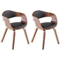 lot 2 chaises avec pieds en bois assise en similicuir noyer / noir