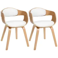 lot 2 chaises avec pieds en bois assise en similicuir nature / blanc