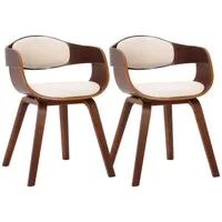 lot 2 chaises avec pieds en bois assise en similicuir noyer / crème