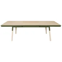 table 200x100 cm en frêne massif, 2 rallonges vert lancieux