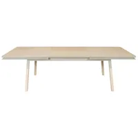 table 200x100 cm en frêne massif, 2 rallonges gris muscade