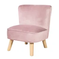 fauteuil enfant scandinave en velours rose avec pieds bois