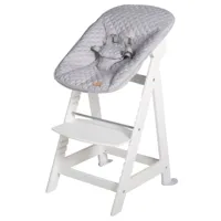 chaise haute avec transat inclinable gris en bois blanc