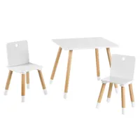 ensemble table et 2 chaises enfant en bois naturel et blanc