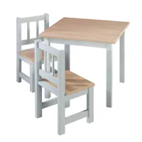 ensemble table et 2 chaises enfant effet bois gris
