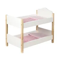 lit superposé de poupée en bois blanc avec literie rose