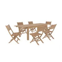 ensemble table rectangulaire et 6 chaises de jardin en bois de teck
