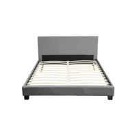 cadre de lit avec tête de lit, sommier à lattes - gris - 160 cm