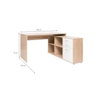 bureau d'angle avec rangements tiroir + niche bois naturel