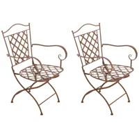 lot de 2 chaises de jardin pliables en métal marron antique