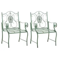 lot 2 chaises de jardin en métal vert antique