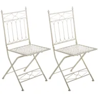 lot 2 chaises de jardin pliables en métal crème antique