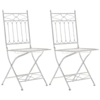 lot 2 chaises de jardin pliables en métal blanc antique