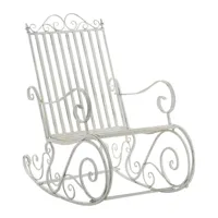 chaise à bascule de jardin avec accoudoirs en métal blanc antique