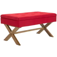banquette avec pieds en bois assise en tissu rouge