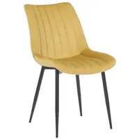 chaise de salle à manger avec pieds métal assise en velours jaune