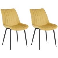 lot 2 chaises avec pieds métal et assise en velours jaune