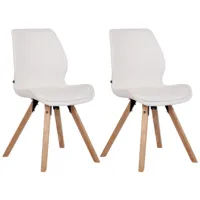 lot 2 chaises avec pieds en bois assise en similicuir blanc