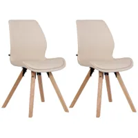 lot 2 chaises avec pieds en bois assise en similicuir crème